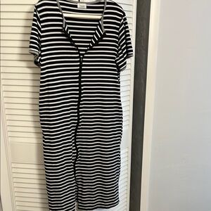 Vslarh zip front striped cotton dress with pockets SZ L